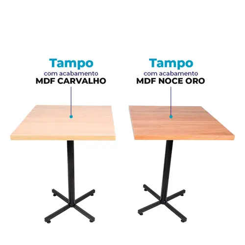 Mesa design industrial tampo de madeira carvalho 60x60 p/ restaurante