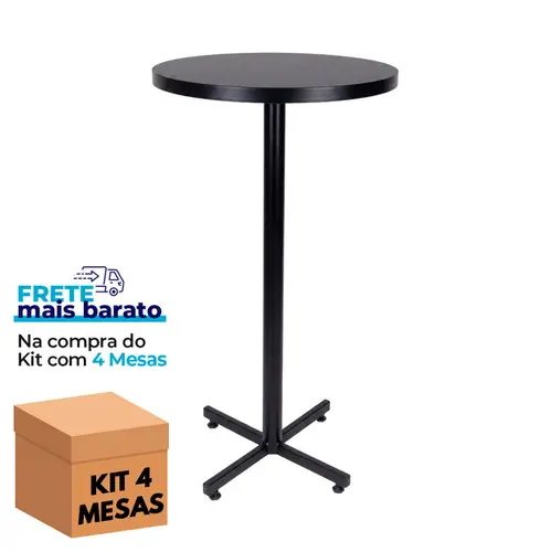 Kit 4 mesas bistrô design industrial tampo de madeira preta 50cm de diâmetro p/ restaurante