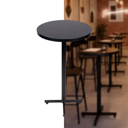 Kit 4 mesas bistrô design industrial tampo de madeira preta 50cm de diâmetro p/ restaurante