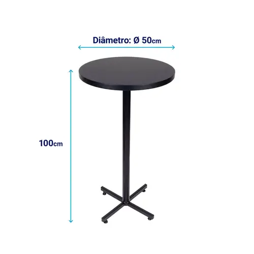 Kit 4 mesas bistrô design industrial tampo de madeira preta 50cm de diâmetro p/ restaurante