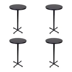 Kit 4 mesas bistrô design industrial tampo de madeira preta 50cm de diâmetro p/ restaurante