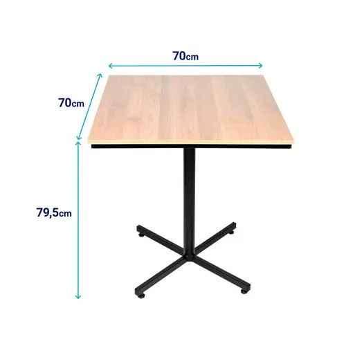 Mesa design industrial tampo de madeira carvalho 70x70 p/ restaurante