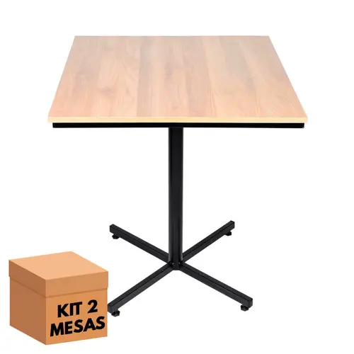 Kit 2 mesas design industrial tampo de madeira carvalho 70x70 p/ restaurante