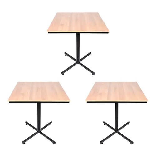 Kit 3 mesas design industrial tampo de madeira carvalho 70x70 p/ restaurante