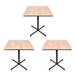 Kit 3 mesas design industrial tampo de madeira carvalho 70x70 p/ restaurante